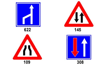 Which of the following traffic signs informs about a change in the number of lanes?