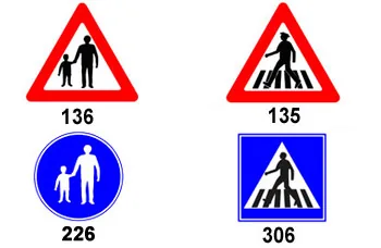 Which of the following traffic signs means “pedestrians in the vicinity”?